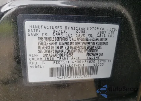 2013 Nissan Sentra S z USA, uszkodzony, nr VIN 3N1AB7AP1DL719255